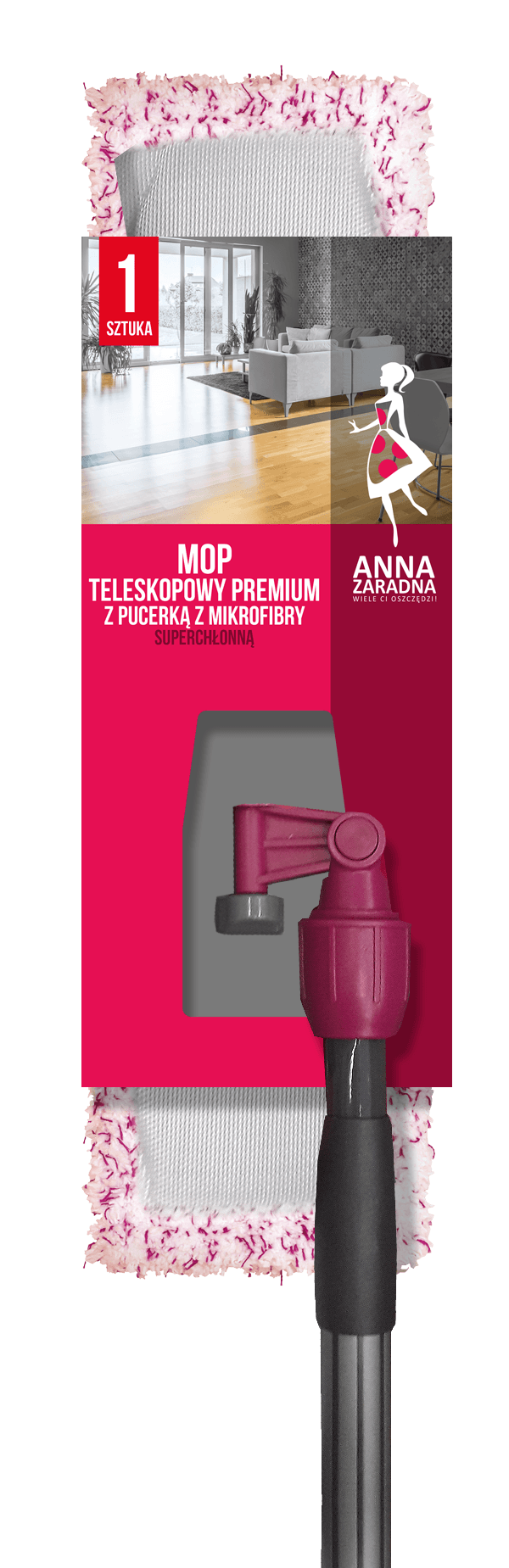 AZ Mop teleskopowy PREMIUM z pucerką z mikrofibry SUPERCHŁONNĄ Anna Zaradna